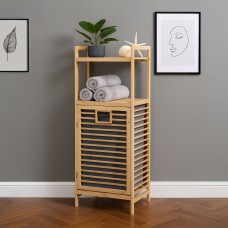 Neo Bamboo Laundry Bin Hamper Basket Tilt Pull Out Basket Storage 2 Tier Shelves Natural Space Saving Organiser Foldable Liner Ventilated Slatted Design Elevated Legs